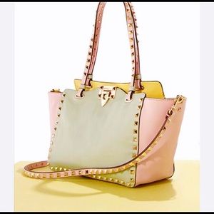 RARE VALENTINO LTD ED As New Calf Leather Tricolour Pastels RockStud Bag M